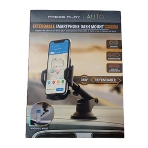 Press Play Auto Extendable Smartphone Dash Mount Phone Holder Hands Free